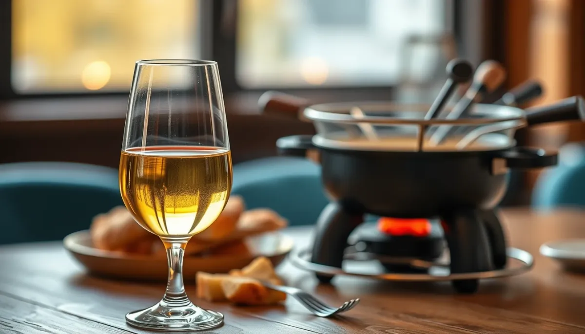 Vin blanc de Savoie servi avec une fondue savoyarde