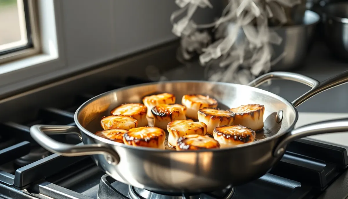Cuisson de noix de Saint-Jacques à la poêle à feu vif