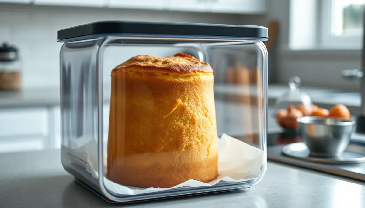 Gâteau de Savoie conservé dans une boîte hermétique pour rester moelleux
