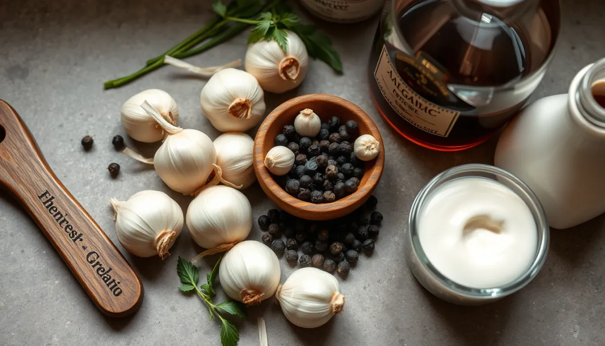 Ingrédients pour la sauce au poivre : échalotes, poivre en grains, cognac, fond de veau et crème
