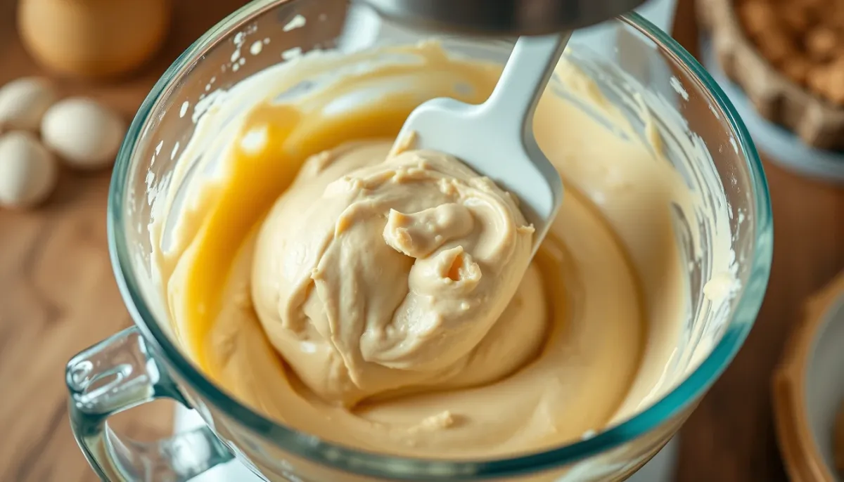 Spatule mélangeant délicatement la pâte à cake au chorizo
