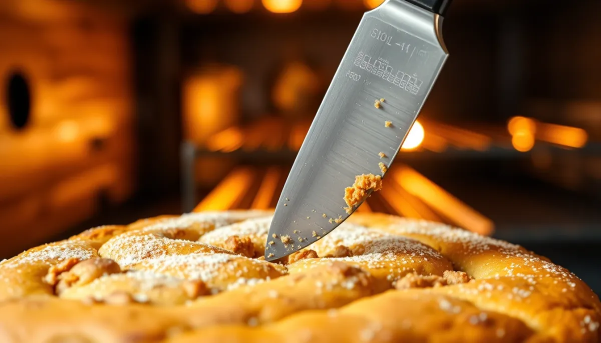 Couteau planté dans un cake au chorizo pour vérifier la cuisson