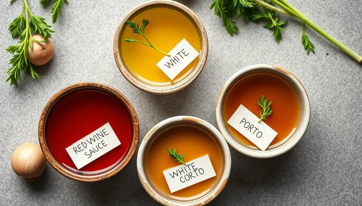 Quatre variantes de sauce à l'échalote dans des petits bols