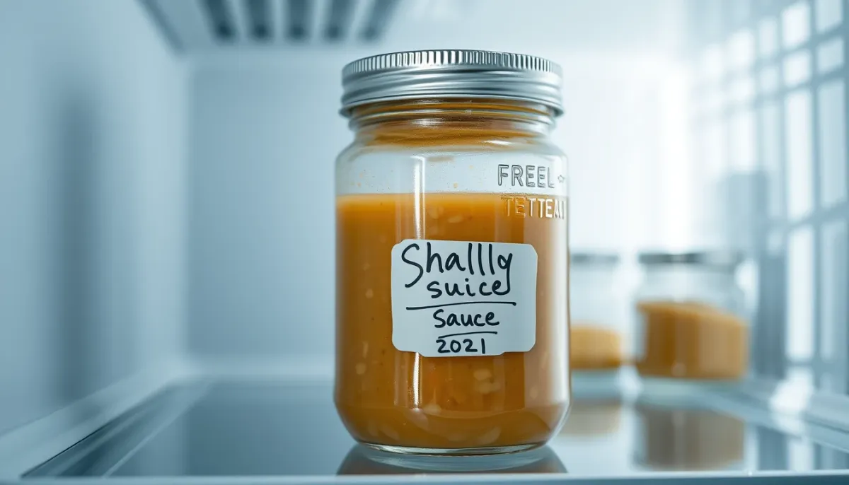 Sauce à l'échalote conservée dans un bocal en verre au réfrigérateur