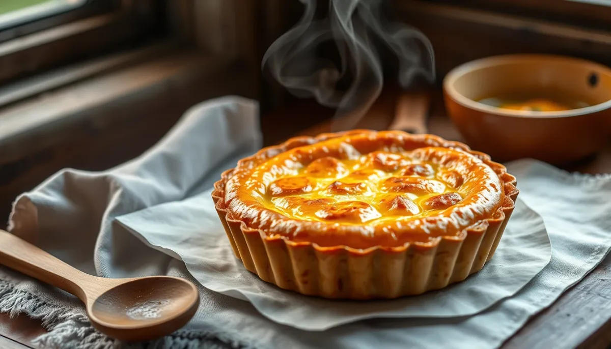 Tarte au fromage dorée et gonflée à la sortie du four