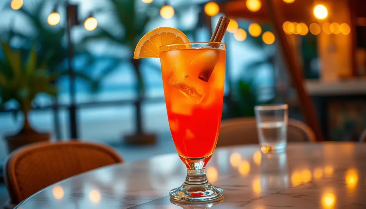 Verre de punch maison décoré d'une rondelle d'orange et de cannelle